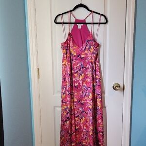Nicole Miller NY Floral Pink Spaghetti Maxi Dress S